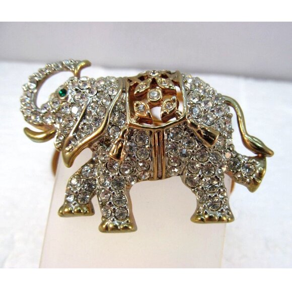 Vintage Rhinestone Good Luck Elephant Combo Brooch Pendant Necklace - Picture 8 of 16